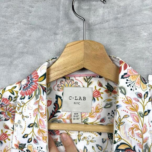 C-LAB NYC Floral Print Long Sleeve Shirt Men Sz M 15½ 33–34 Stretch Modern Fit - Picture 3 of 12
